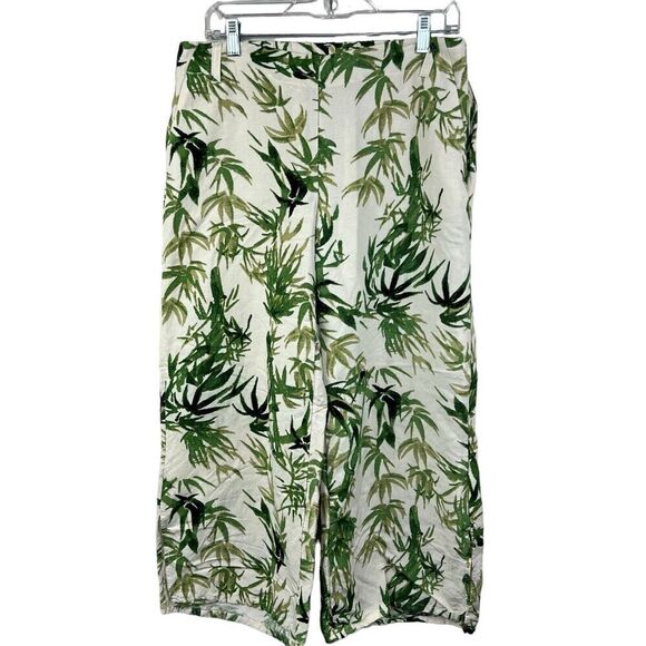 J Jill Linen Blend Cropped Wide Leg Pants S Bamboo Leaves Cream Green - Picture 2 of 15